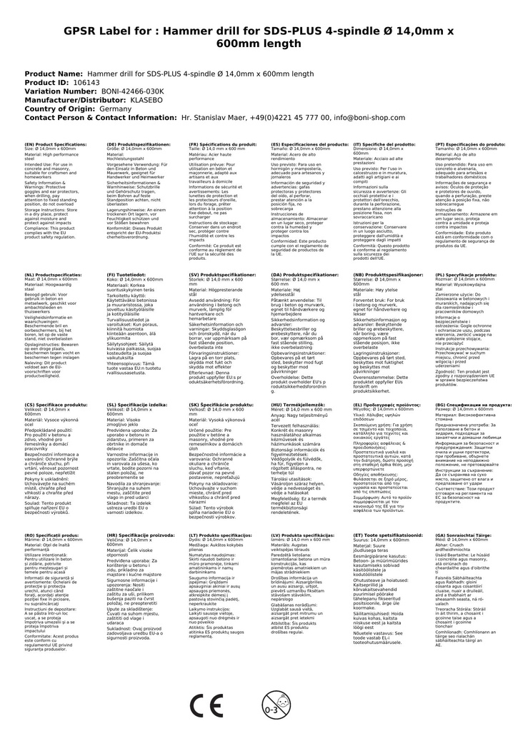 Greamaire Casúr le haghaidh SDS-PLUS 4-Láimhseálaí Ø 14,0mm x 600mm Fad-2