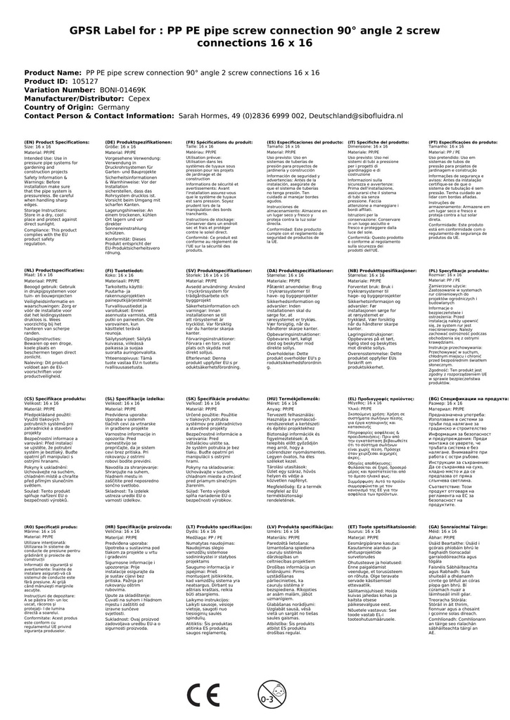 Feistiú Píobáin PP PE 90° Uillinn 2 Feistiú 16 x 16-4