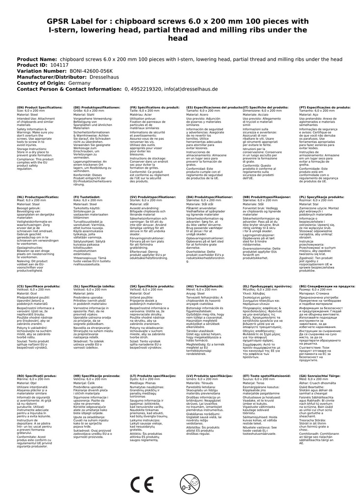 Scriúnna Sceallóga Adhmaid 6,0 x 200 mm 100 píosa le I-Réalta, Ceann Countersunk, Snáithe Páirteach agus Rinní Muileann faoi bhun an Cheann-1