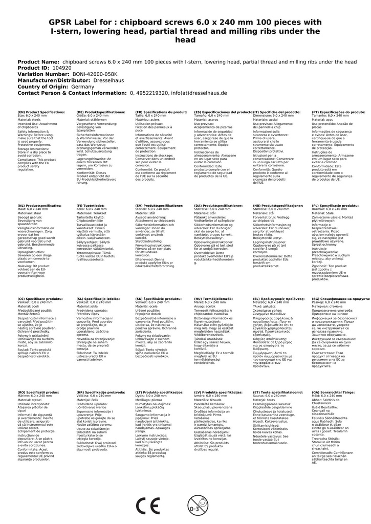 Scriúnna Comh-aireachta 6,0 x 240 mm 100 píosaí le I-Réalta, Ceann Frithchaite, Snáithe Páirteach agus Rinní Muileann faoin gCeann-1