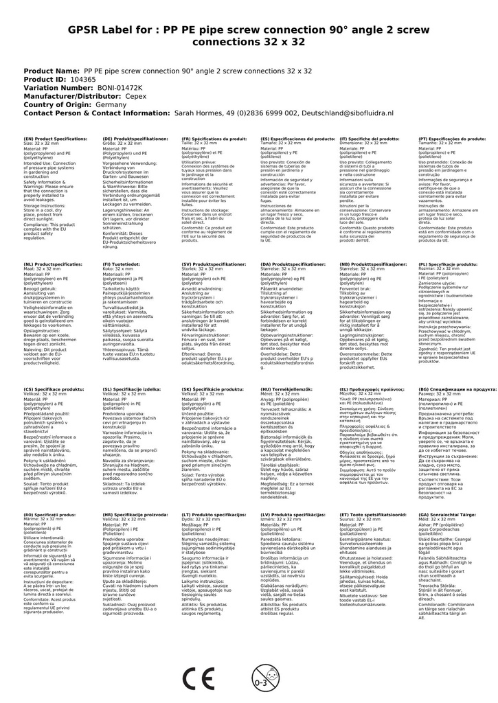 Feistiú Feadán PP PE 90° Uillinn 2 Feistis 32 x 32-4