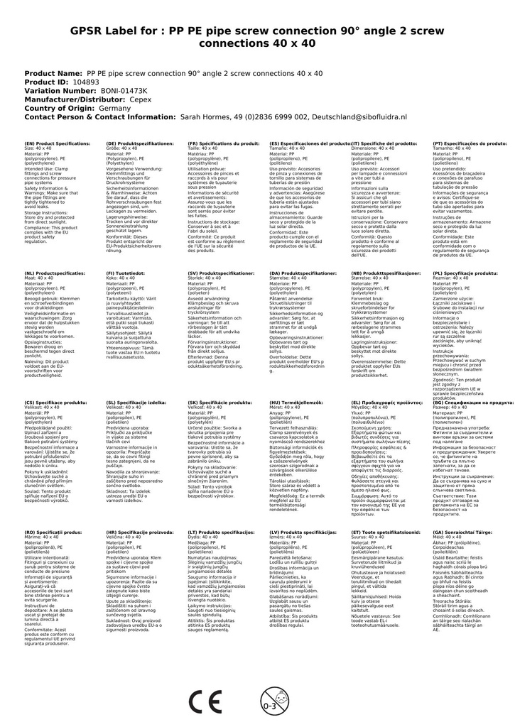 Feistiú Píopa PP PE 90° Uillinn 2 Feistiú 40 x 40-4