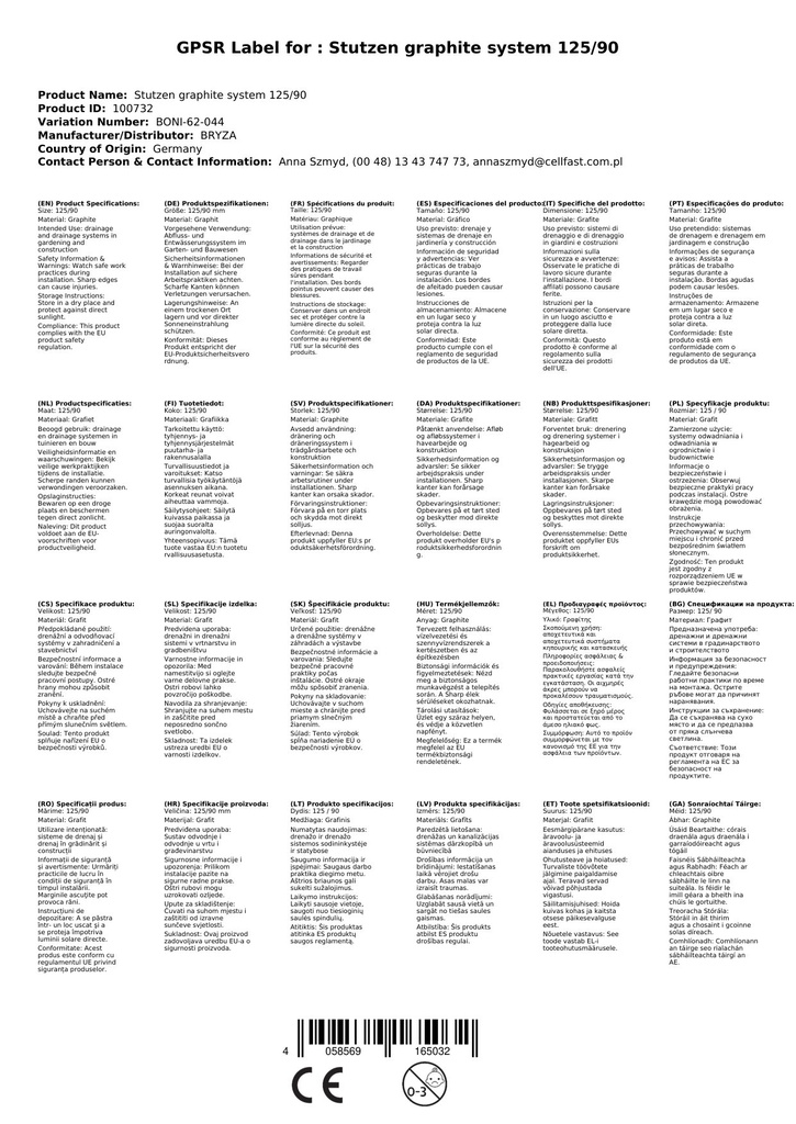 Stutzen graifít Córas 125/90-1