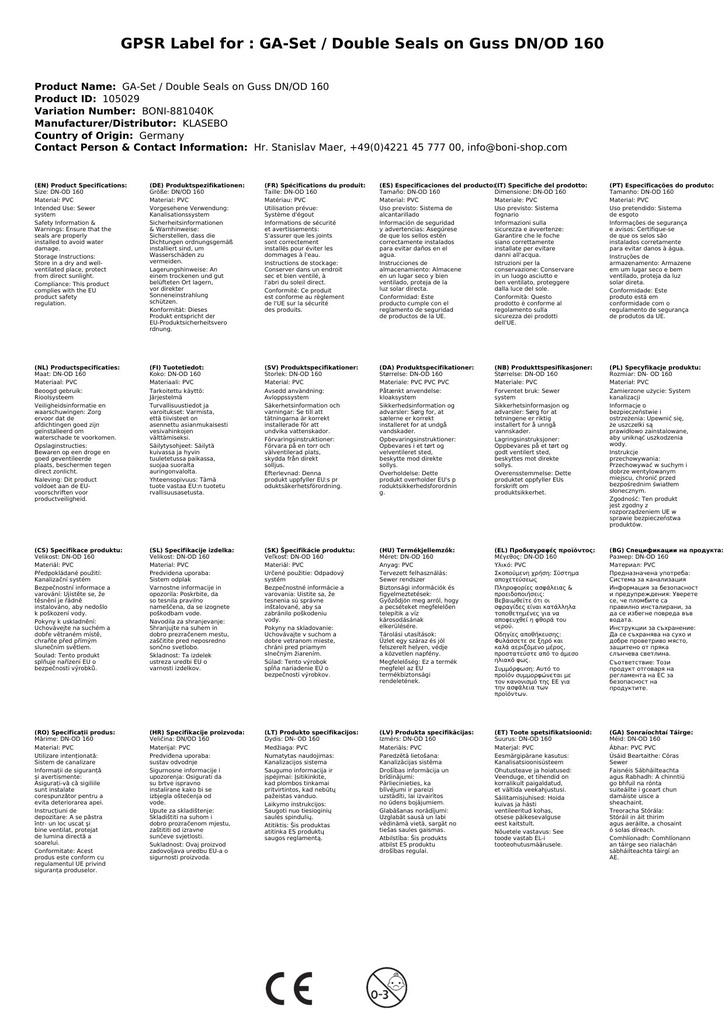 GA-Tacar / Dúbailt-Dhíonta ar Chuas DN/OD 160-3