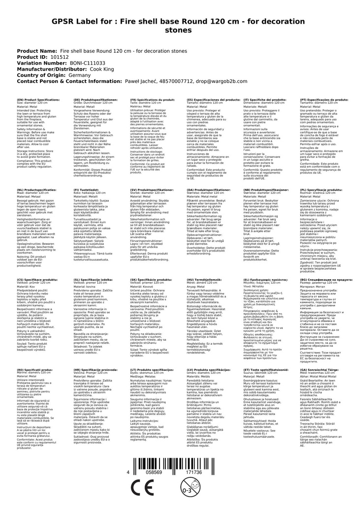 Bonnán Dóiteáin Bonn Babhta 120 cm - do Chlocha Maisiúla-1