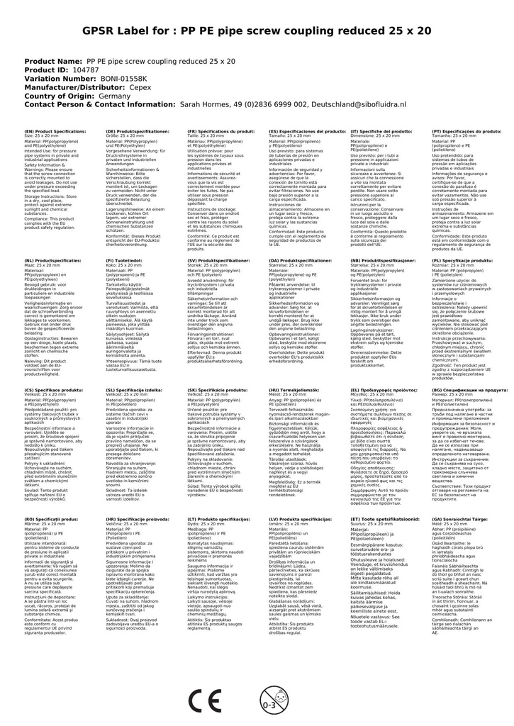 PP PE Feistiú Feadán Cúpláil Laghdaithe 25 x 20-5