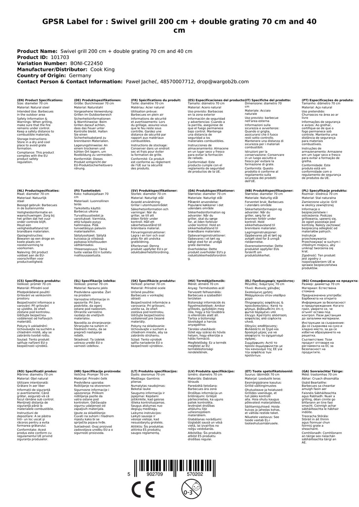 Gríl Sclóine 200 cm + Dúbailt Rósta 70 cm agus 40 cm-3