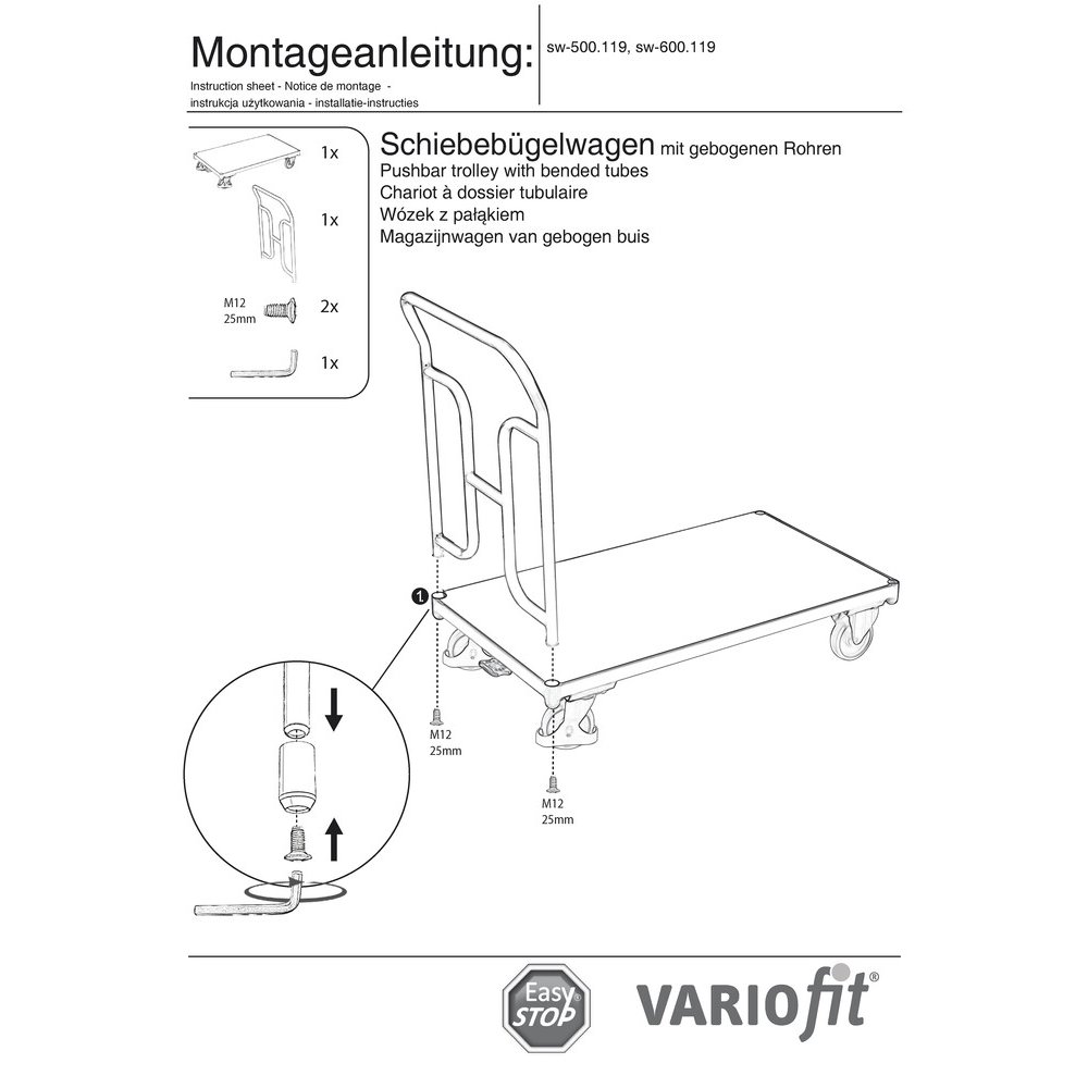 Gluaisrothar Schiebebügelwagen 250 kg Cineál M + EasySTOP-0