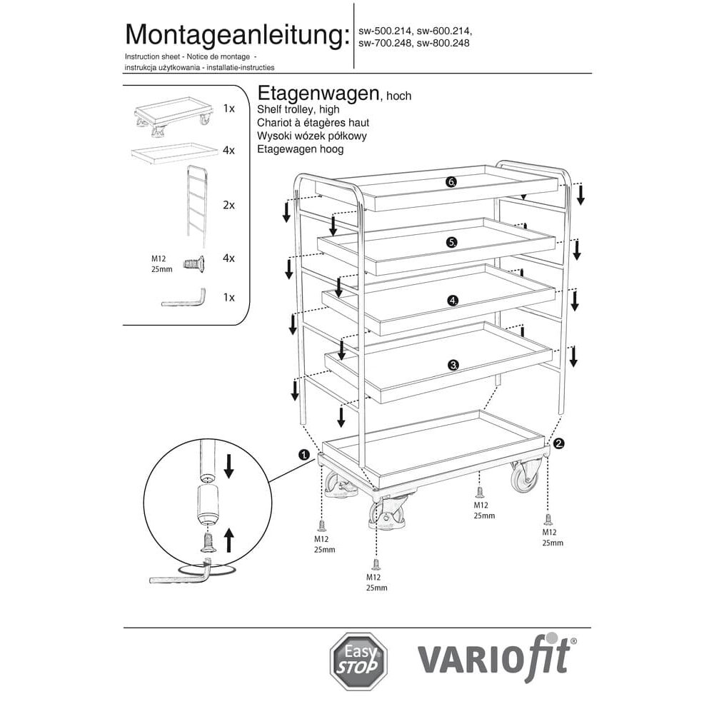 Tralaí ard le 5 thráidire 250 kg ualach cineál S + EasySTOP-1