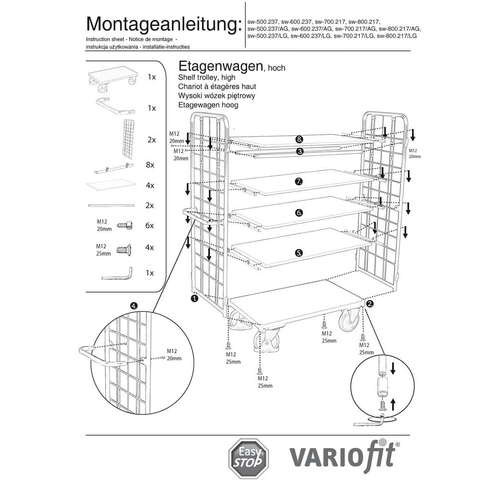 Veain phacáiste ard le 2 Bhallaí Greille + 5 Seilfeanna, Ualach Uasta 400 kg Cineál S + EasySTOP-0