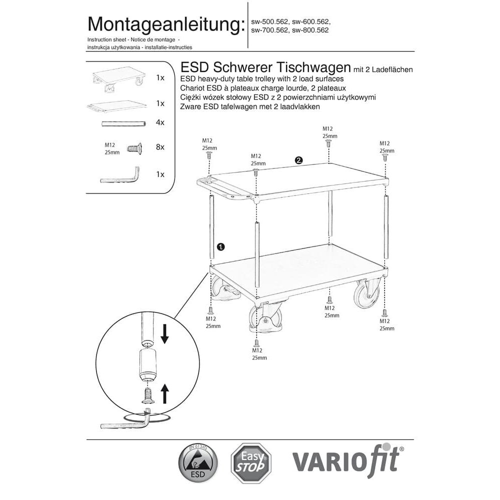 Tarraiceán ESD Trom le 2 Achar Luchtaithe Cineál S + EasySTOP-0