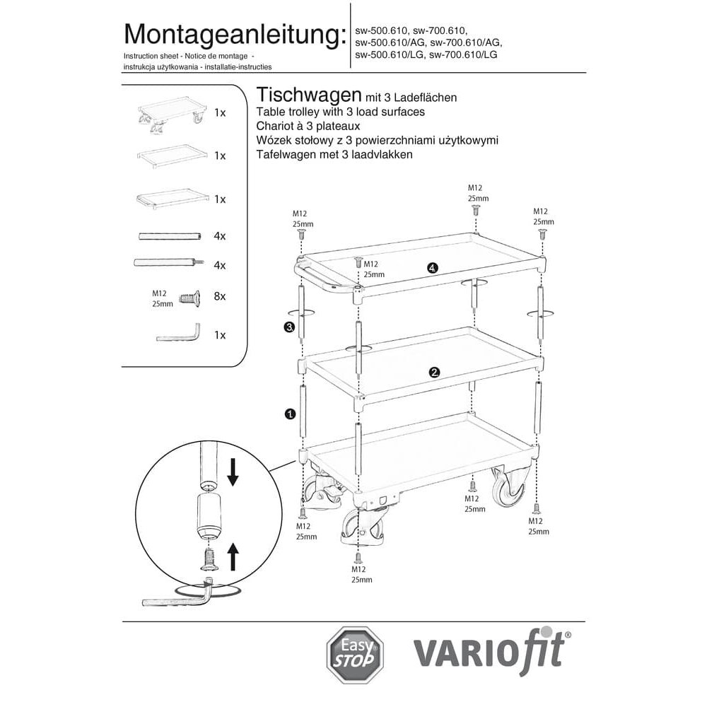 Tralaí Tábla le 3 Urlár, Imill Tróchanach 40 mm ar airde + EasySTOP-1