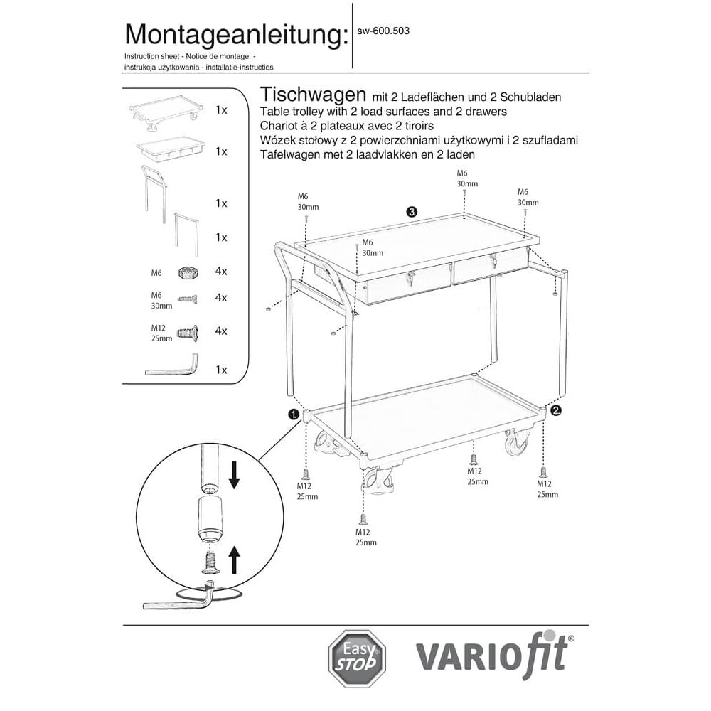 Fáiltiú Troscán 250 kg le 2 tarraiceán faoi ghlas ard-láimhseáil + EasySTOP-0