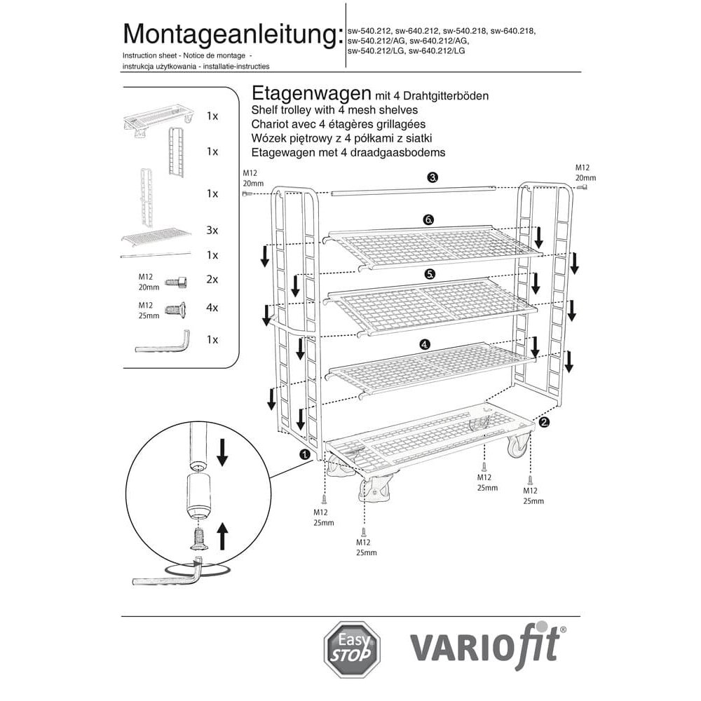 Fáinnecart le 4 urlár greille sreinge brataithe le púdar 400 kg Cineál L + EasySTOP-1