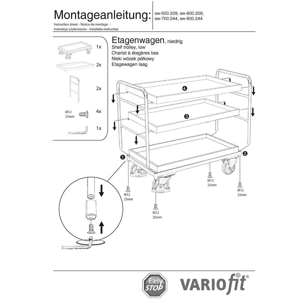 Wagen Leibhéal le 3 Tráidire 250 kg Meáchan L + EasySTOP-0