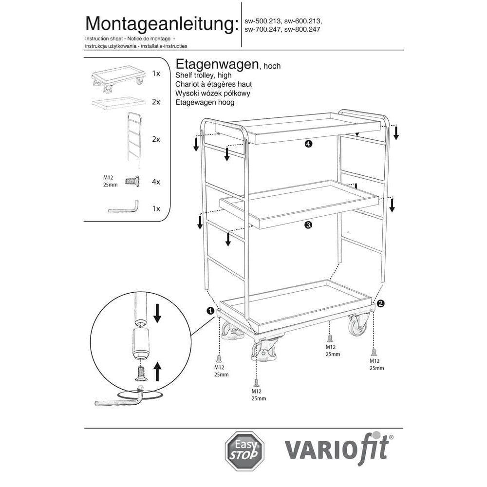 Tralaí Aurláir Ard 3 Tráidire 250 kg Ualach Cineál L + EasySTOP-1