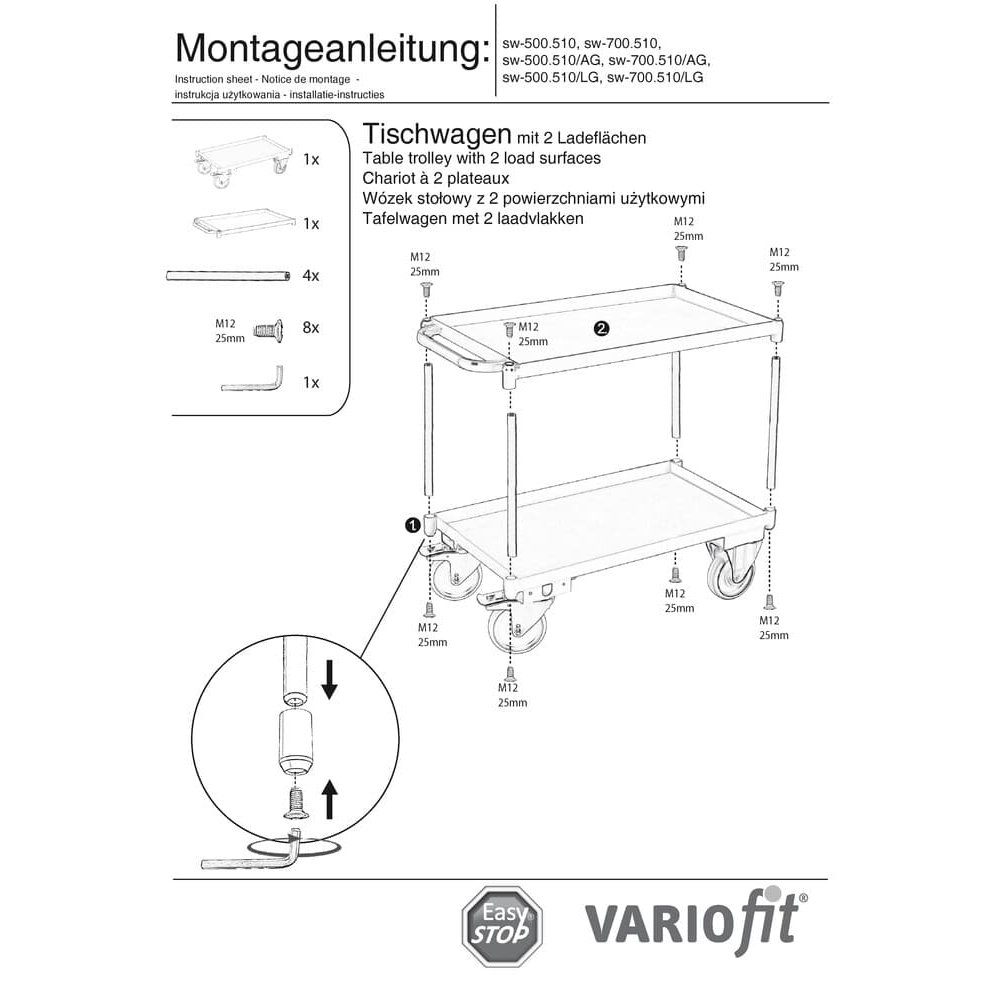 Tábla mór le 2 sheilfeanna, imeall tráidire 40 mm ar airde + EasySTOP-1