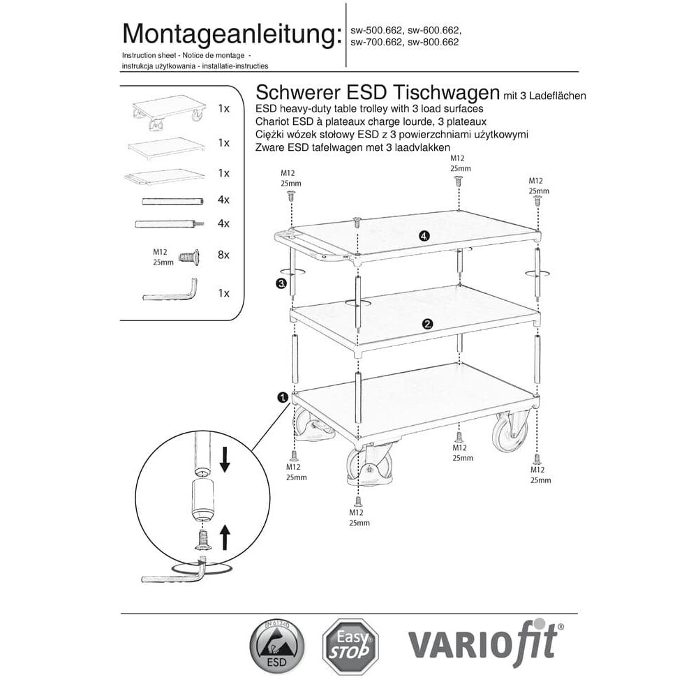 Trolly Trom ESD Trom le 3 dhromchlacha Cineál L + EasySTOP-0