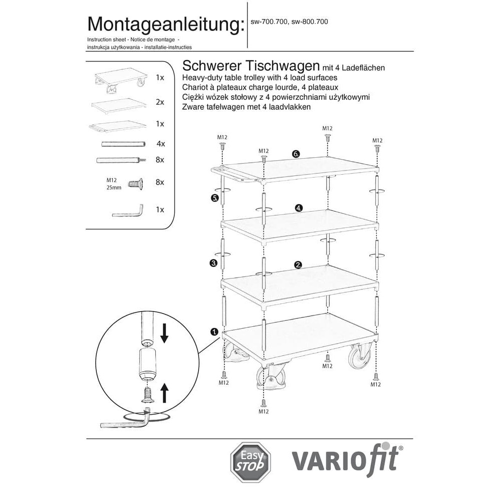 Trolly Trom 500 kg le 4 Chlár Luchtála Cineál L + EasySTOP-0