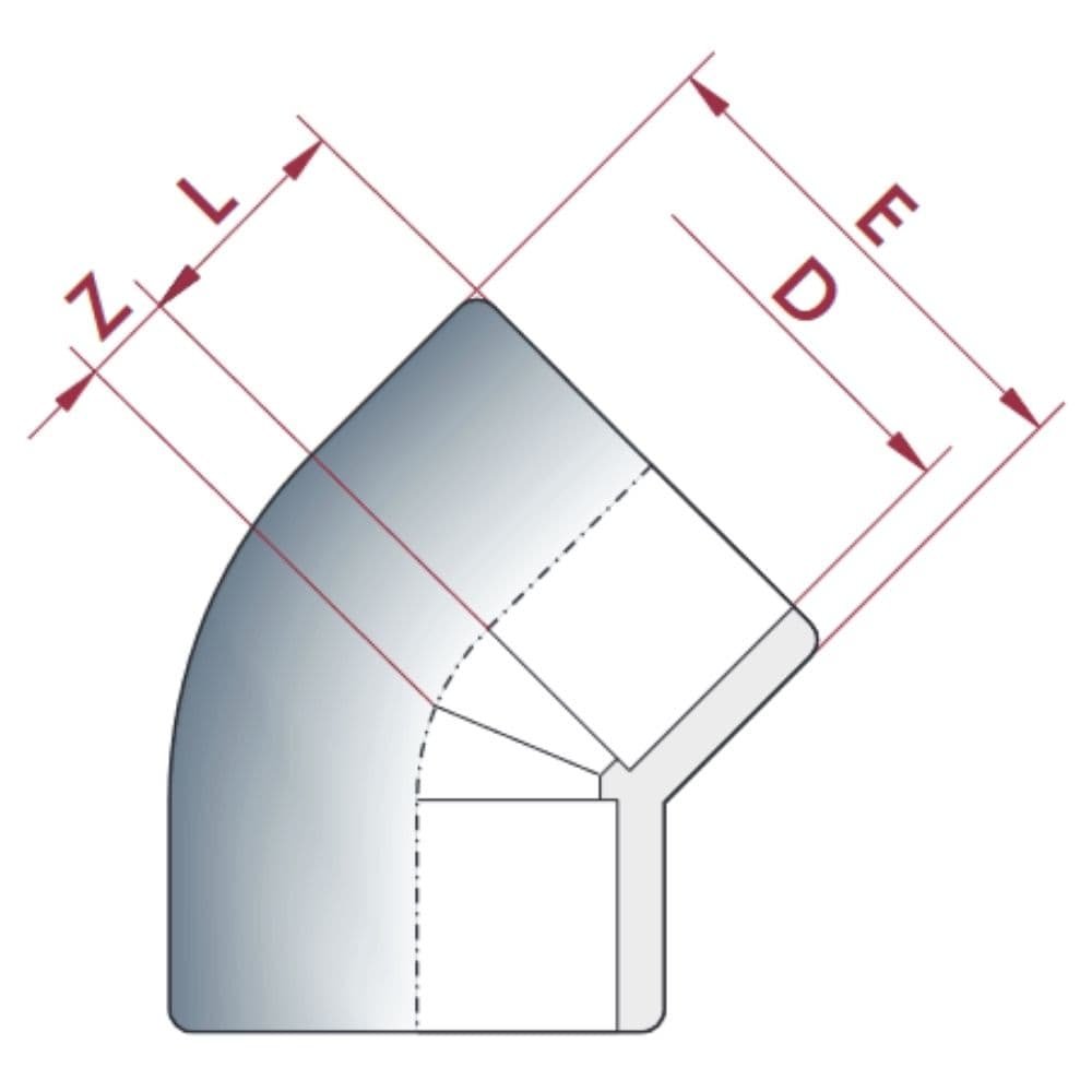 PVC-U 45°Cúinne Muf 40 mm PN16-0