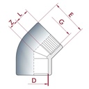 PVC-U 45° Uillinn Muf x IG 40 mm x 1 1/4" PN10-0