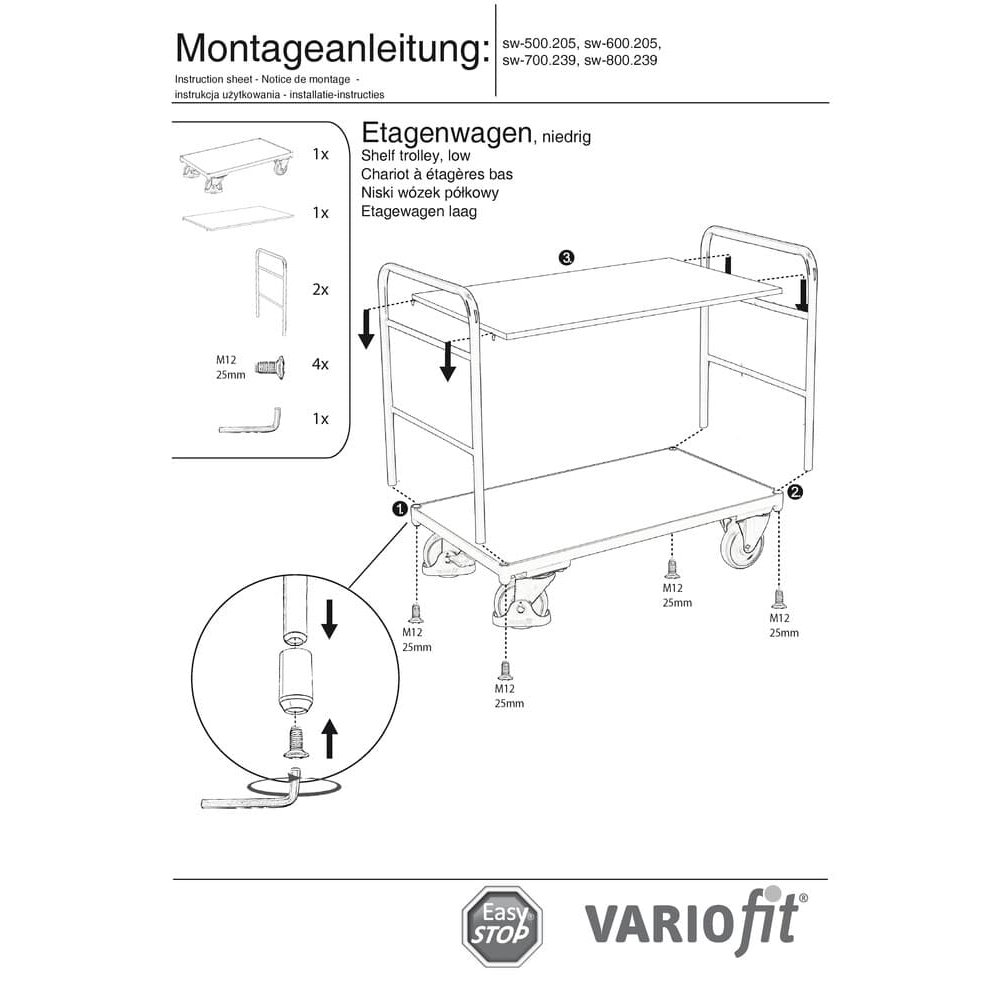 Tralaí Leibhéil le 2 Bhonn 250 kg Cineál M + EasySTOP-1