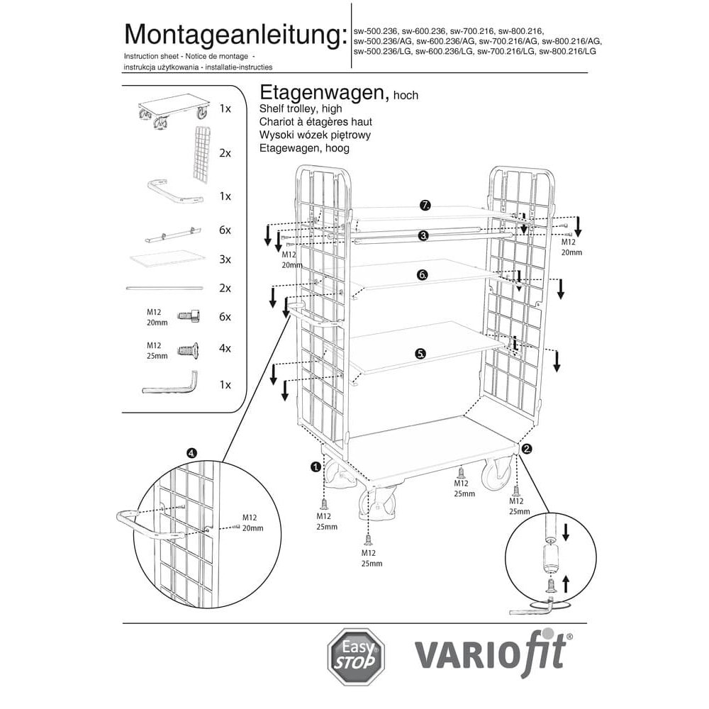 Falc aníos le 2 Bhallaí Eangaí + 4 Urlár 500 kg Ualach Cineál M + EasySTOP-0