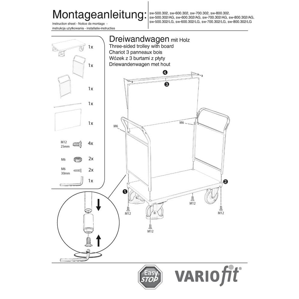 Tri-Wheelbarrow 500 kg Cineál M + EasySTOP-0