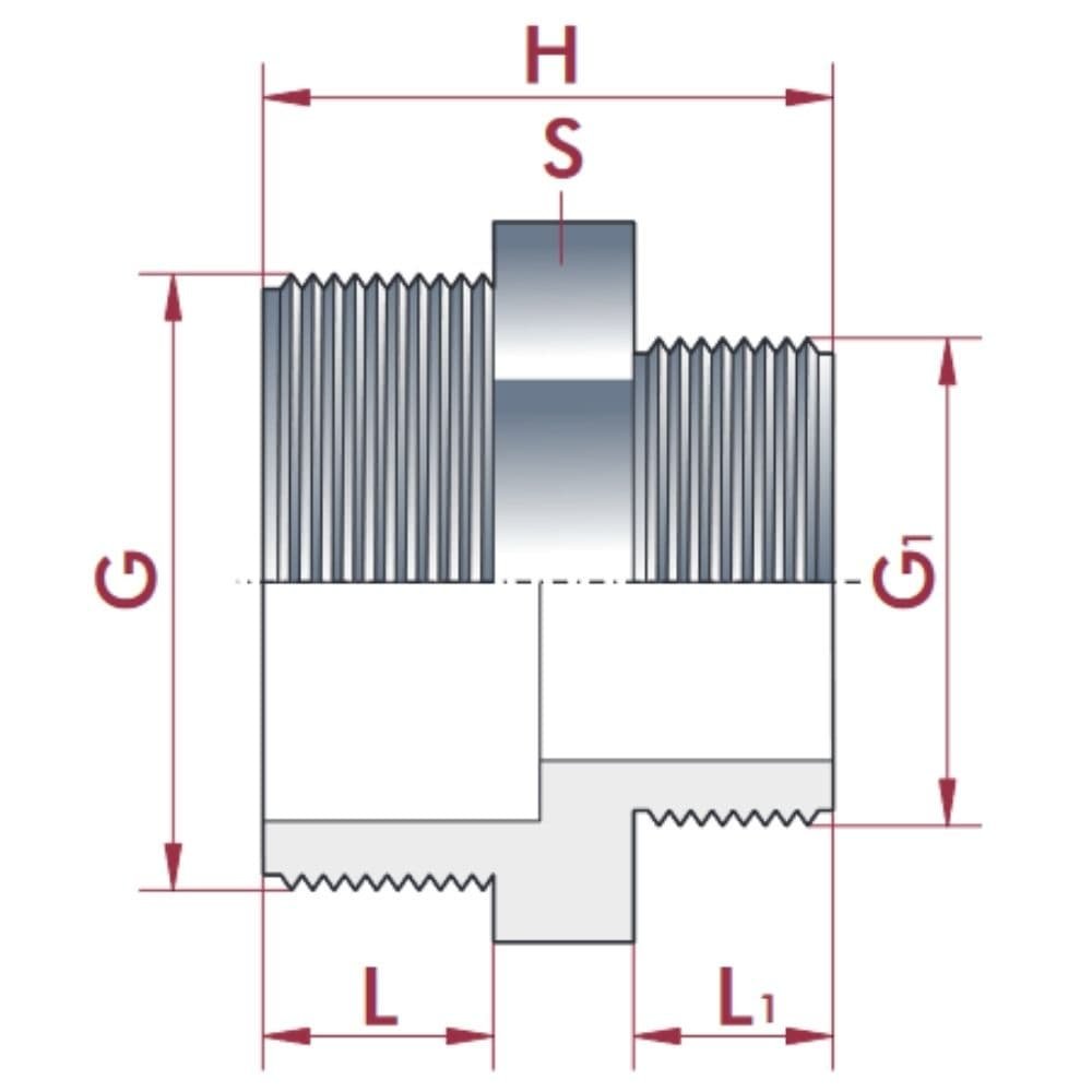 PVC - U Doppelnippel laghdaithe AG 2 1/2" x 1 1/2"-0