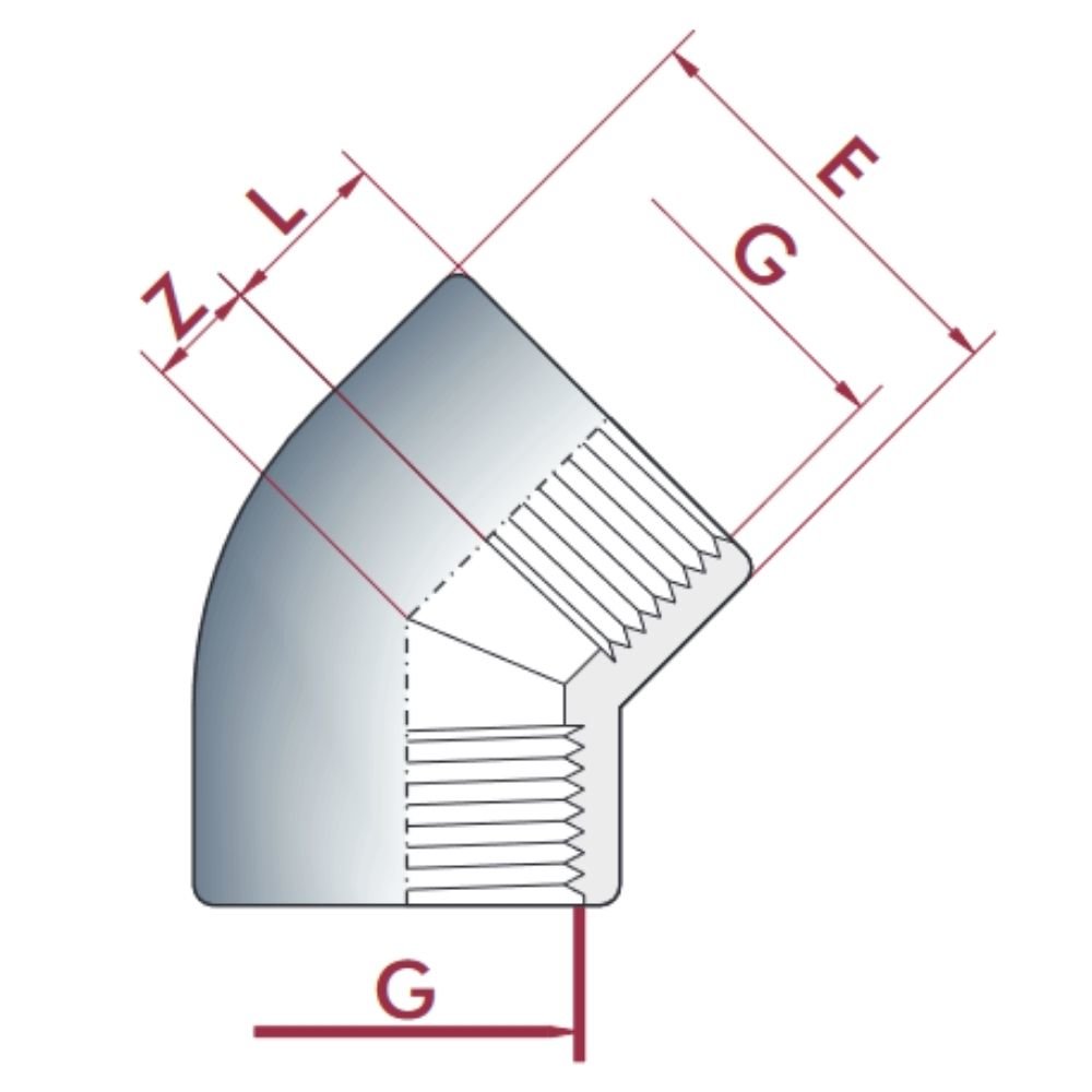 PVC-U 45° Uillinn IG 1 1/2" PN10-0