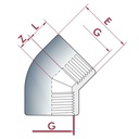 PVC-U 45° Uillinn IG 1 1/2" PN10-0