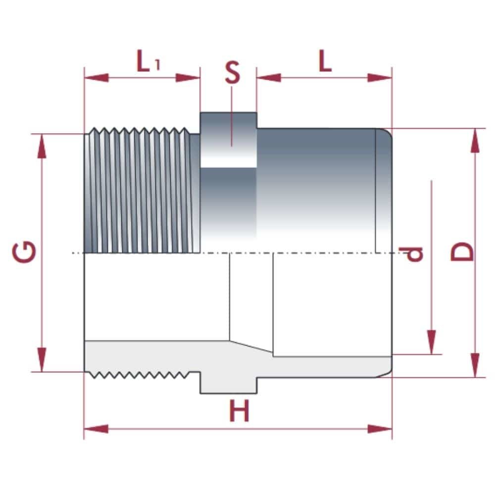 PVC-U Transition Socket x Male Thread 32-25mm x 1" PN10-0