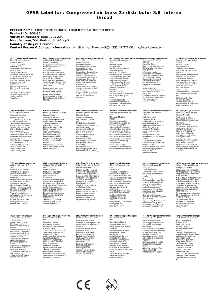 Dáileoir Prás Aer Comhbhrúite 2 bhealach 3/8" Snáithe Inmheánach-0