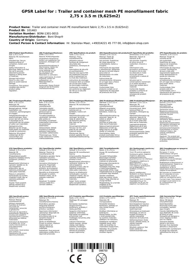 Líonra Leantóra agus Coimeádáin PE-Monafilfhabraic 2, 75 x 3, 5 m (9, 625m²)-2