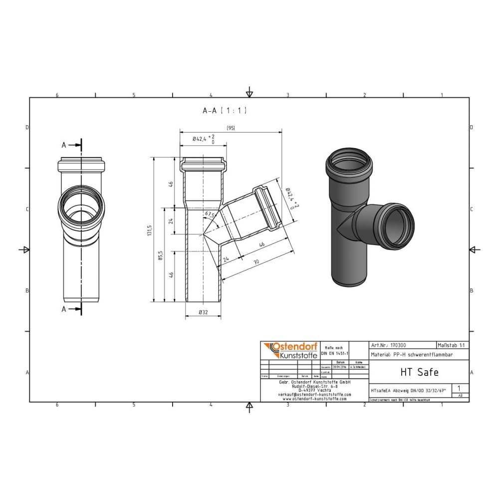 HTsafeEA Abzweig DN/OD 32/32 67 Céim-1