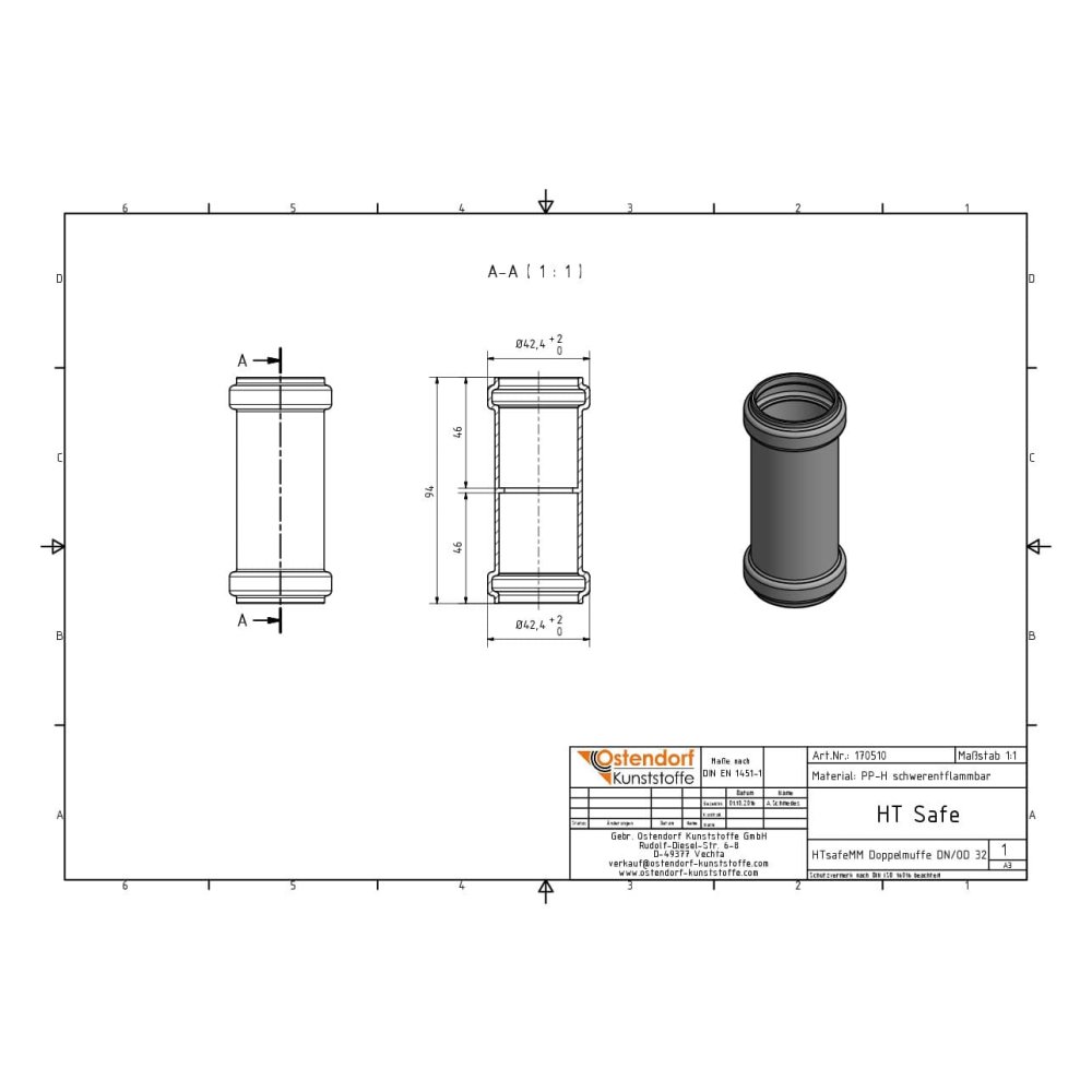 HTsafeMM Doppelmuffe DN/OD 32-1