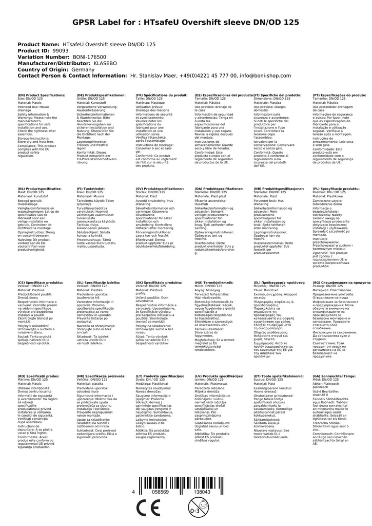 HTsafeU Muinchille Sleamhnáin DN/OD 125-2