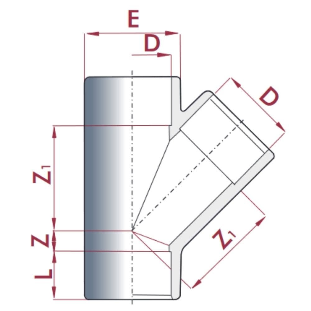 PVC - U 45° T-Píosa Muf 63 mm PN10-0