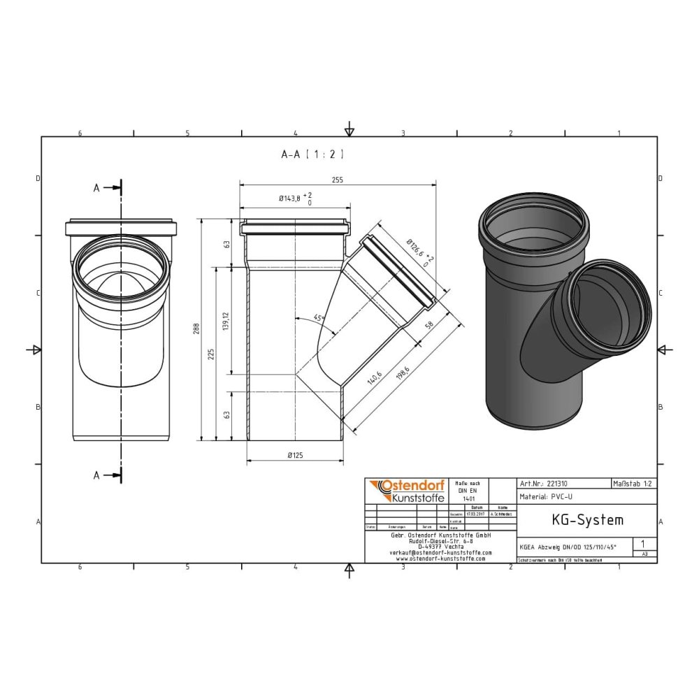 KGEA Brainse DN/OD 125/110 45 Céim-1