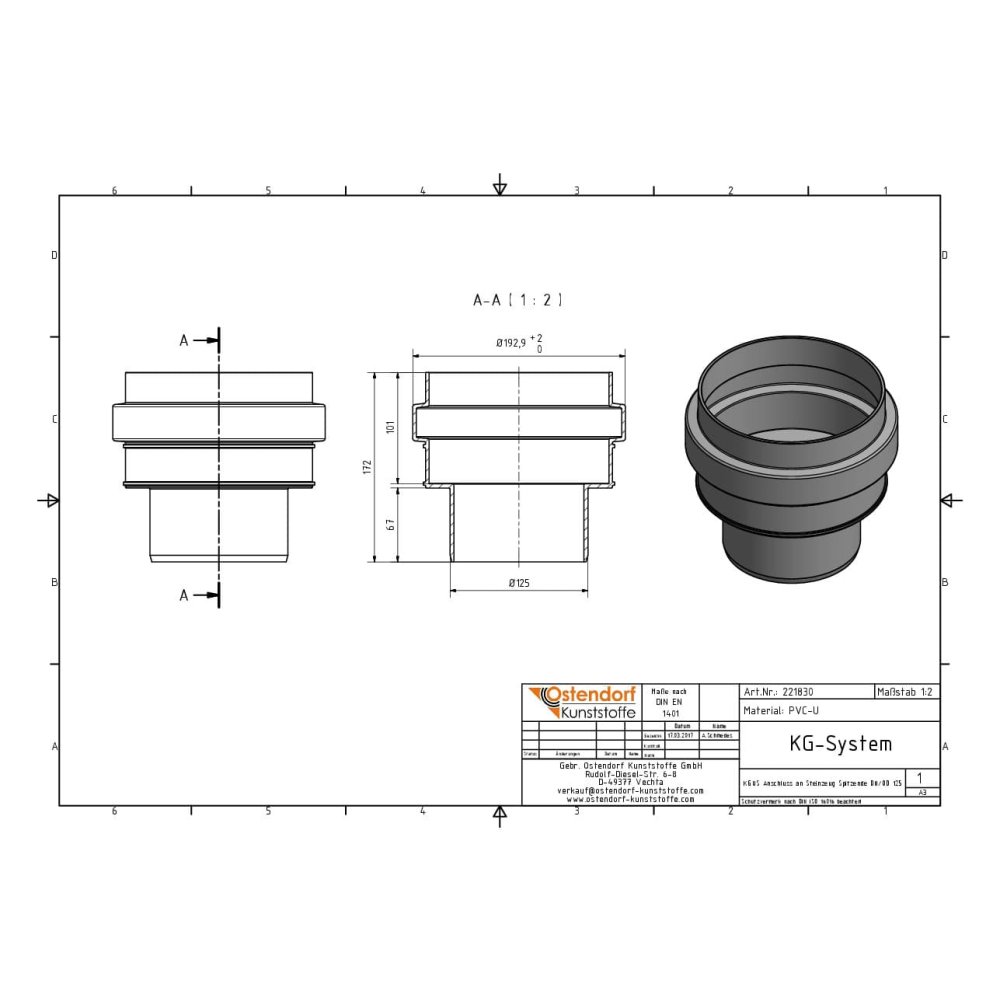 KGUS Ceangal le Barr Ceirmeach DN/OD 125-1