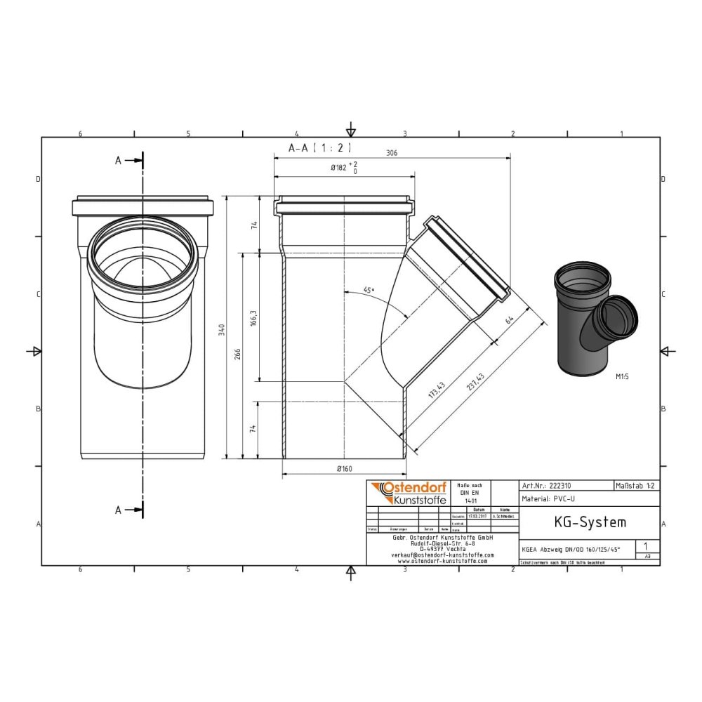 KGEA Brainse DN/OD 160/125 45 Céim-1