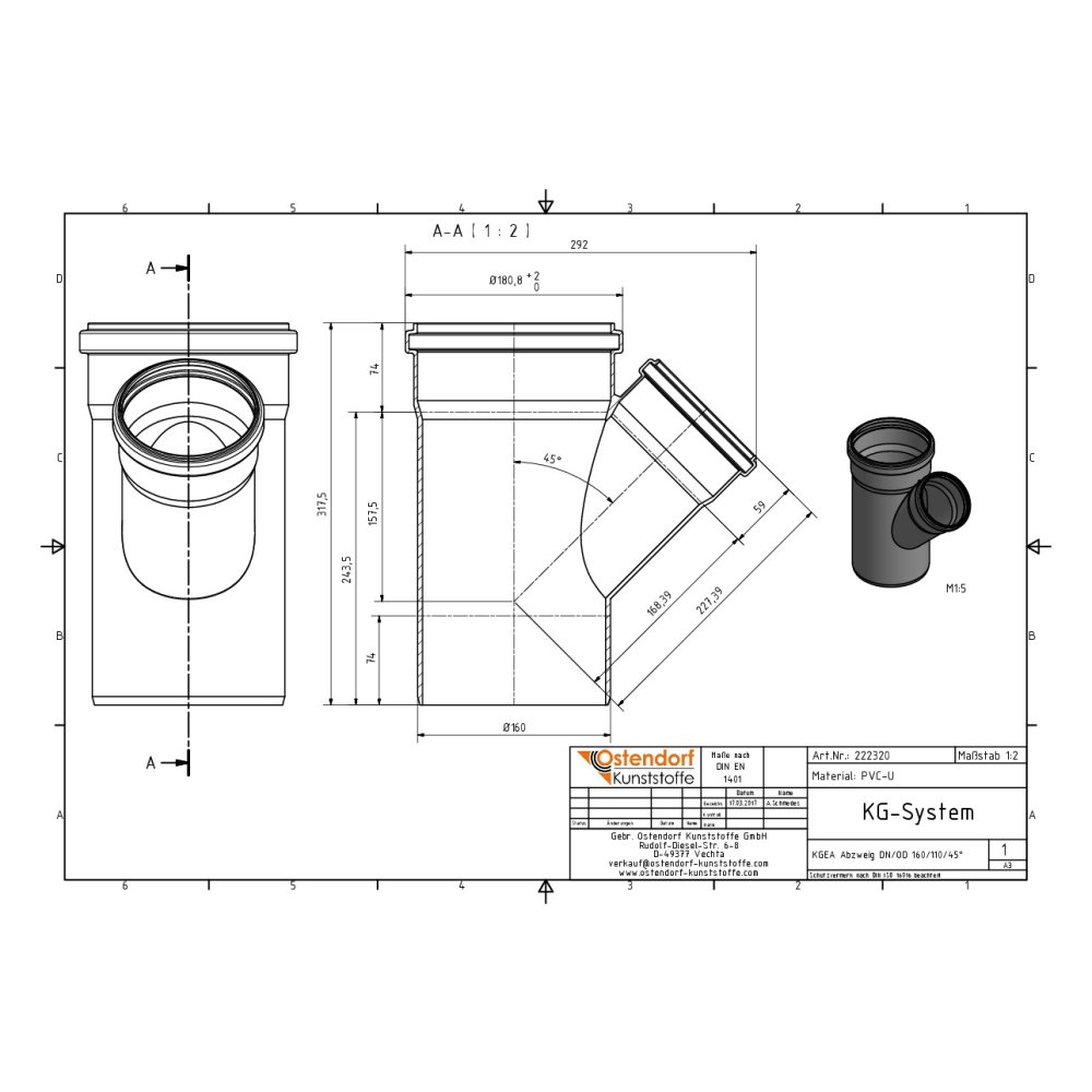 KGEA Brainse DN/OD 160/110 45 Céim-1