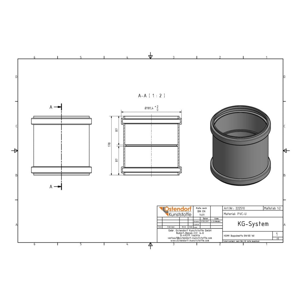 KGMM Doppelmuffe le Steg DN/OD 160-1