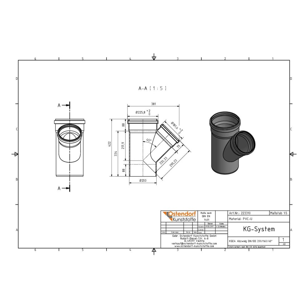 KGEA Brainse DN/OD 200/160 45 Céim-1