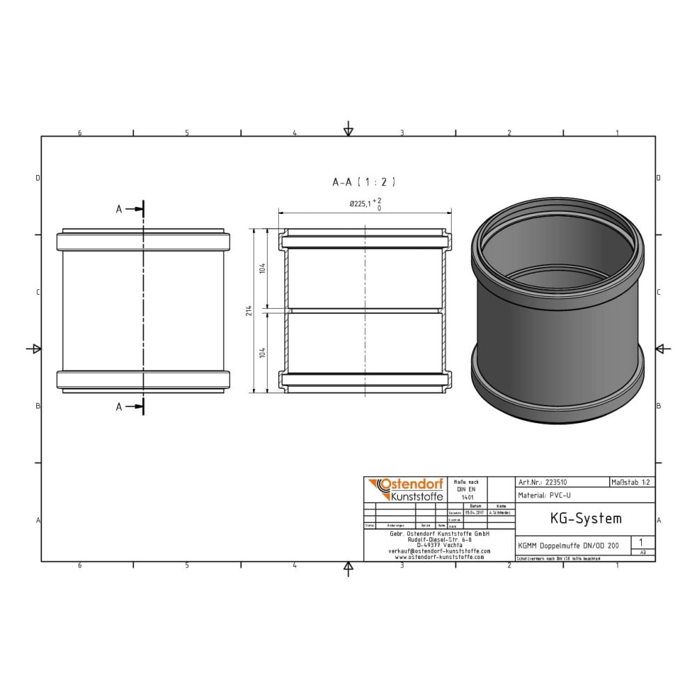 KGMM Doppelmuffe le Steg DN/OD 200-1