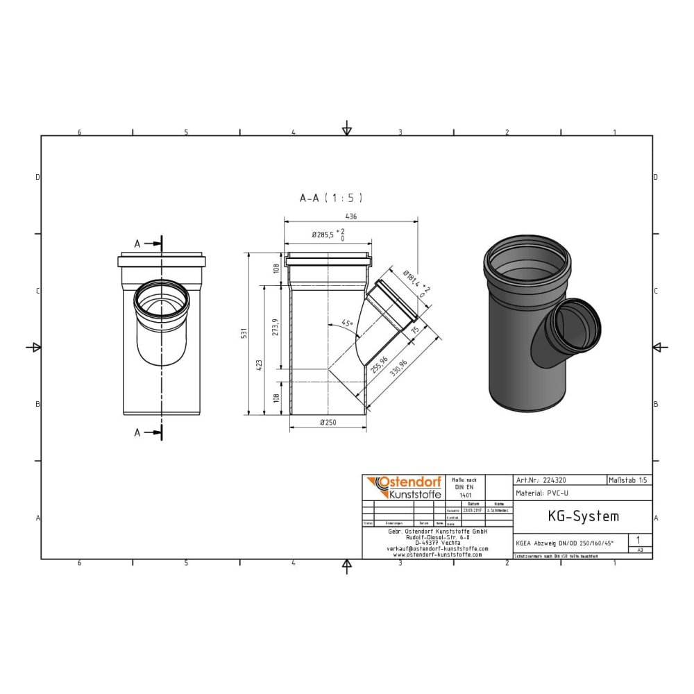 KGEA Brainse DN/OD 250/160 45 Céim-1