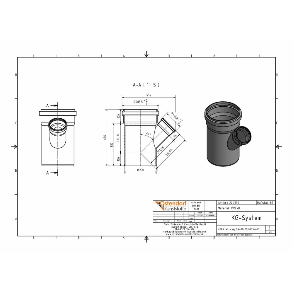 KGEA Brainse DN/OD 250/125 45 Céim-1