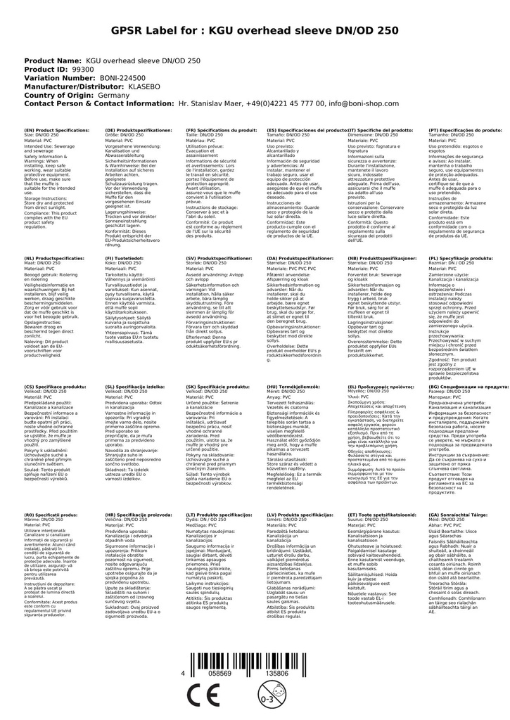 KGU Muinchille Sleamhnáin DN/OD 250-3