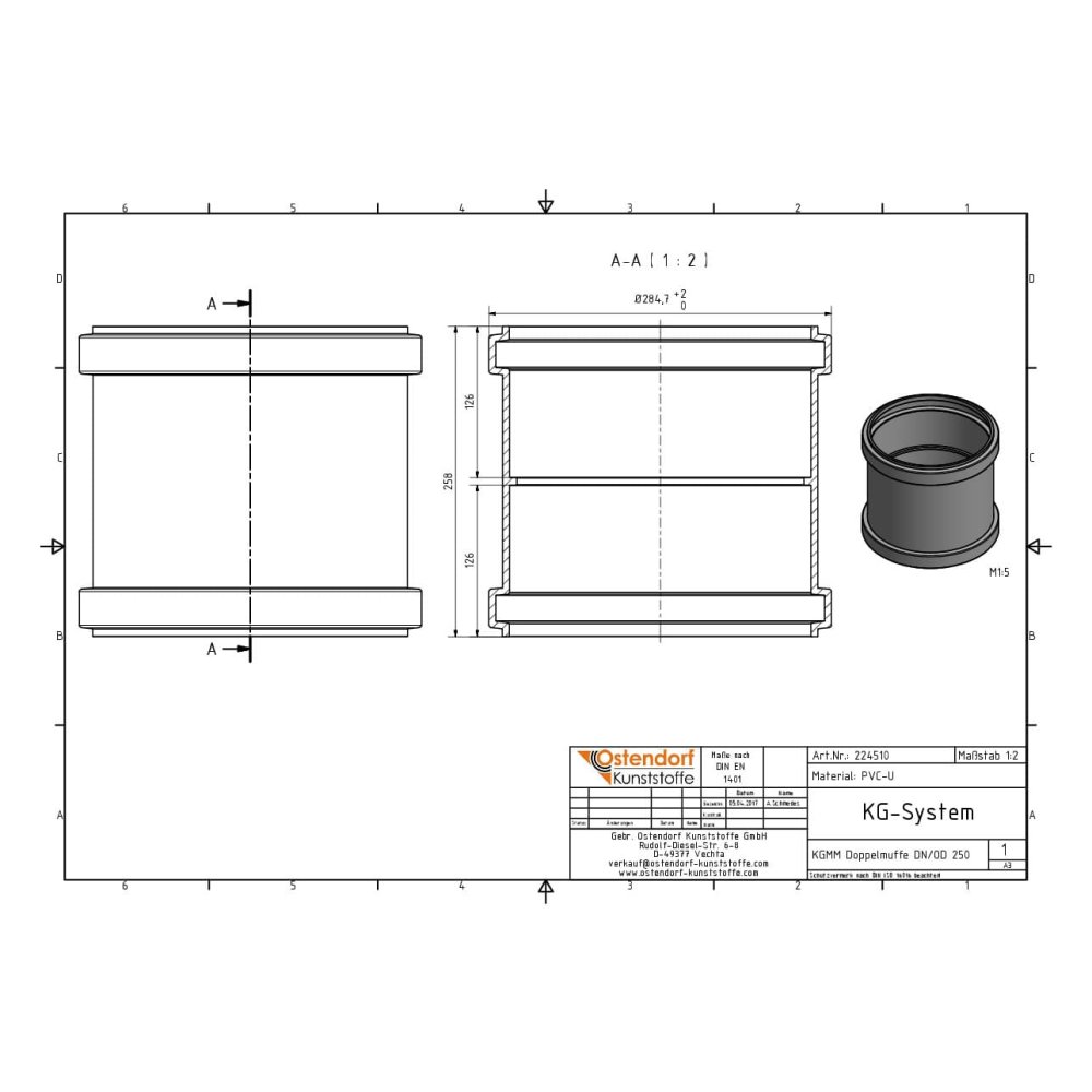 KGMM Doppelmuffe le Steg DN/OD 250-0