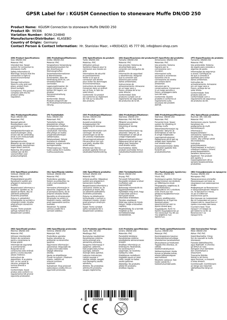 Ceangal KGUSM le Cúpláil Clocháin DN/OD 250-2